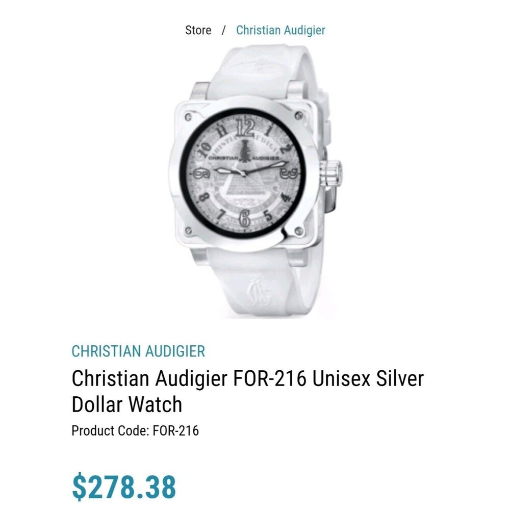 NEW Christian Audigier Watch Glow Arm Silver Tone Round Face White Silicone Band - Picture 2 of 16